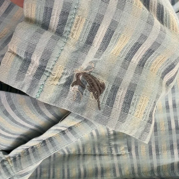 Tommy Bahama Silk Cotton Blend Shirt Pixel In Paradise Camp Shirt Blue Aloha Med - Picture 7 of 16